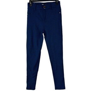 Zara Small Pants Buffalo Check High-Rise Stretch Flat Front Zip-Fly Blue Black